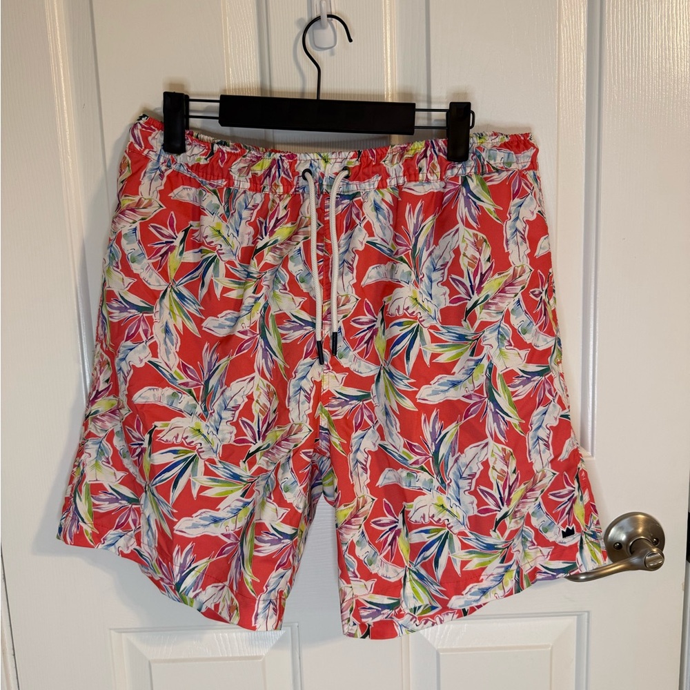 crown & ivy Red Tropical Print Swim Trunks